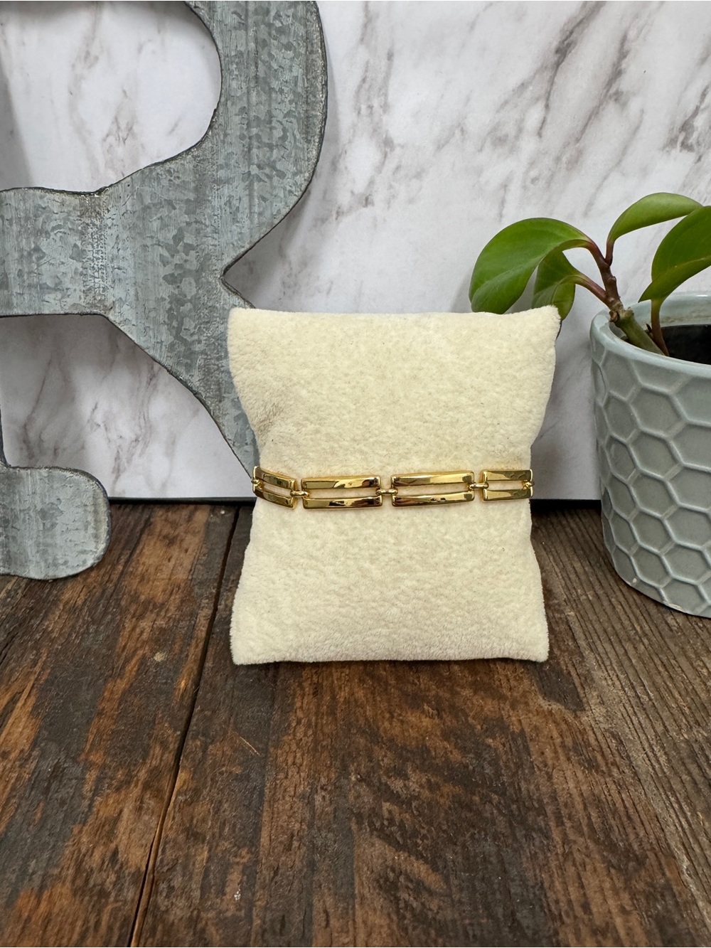 Vintage Monet Gold Rectangle Link Chain Bracelet
